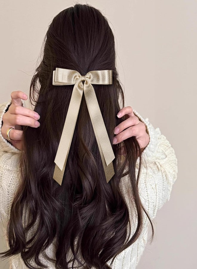 ميروكش قطعتان من مشابك الشعر المعدنية الذهبية المزينة بشرابة وشريط طويل للنساء والفتيات، 5.5 بوصة، مشابك شعر على شكل فيونكة كبيرة، دبابيس شعر على شكل فيونكة، حامل ذيل حصان، إكسسوارات تزيين، هدية رأس السنة الميلادية - Image 3